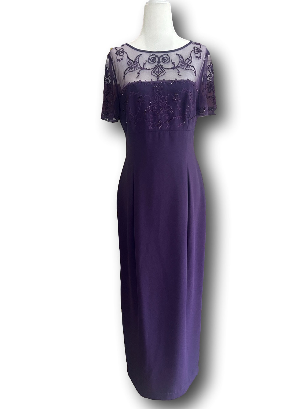 Maggy London Plum Evening Gown with Sheer Embroidered Bodice